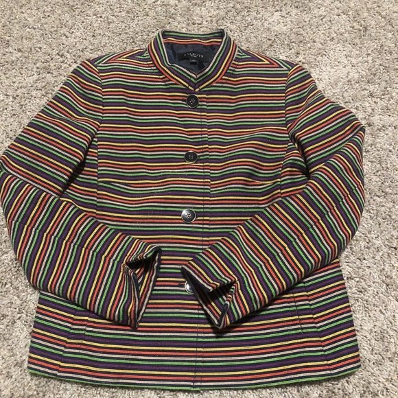 Talbots Womens Rainbow Colorful Striped Mandarin Collar Blazer Jacket Size 2P - Picture 2 of 11